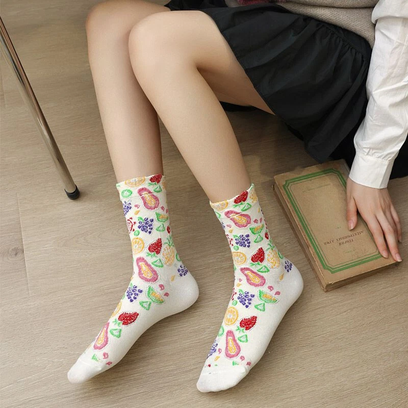 Paquete de 5 calcetines de diseño de graffiti para damas calcetines con flores de algodón talla 5-9 Foto 3 de 4