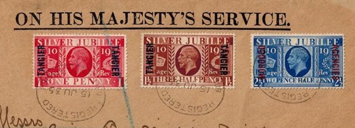 Tangier 1935 Registered OHMS Cover w/SG 238-240 Silver Jubilee Issues CV L198 - Picture 2 of 5