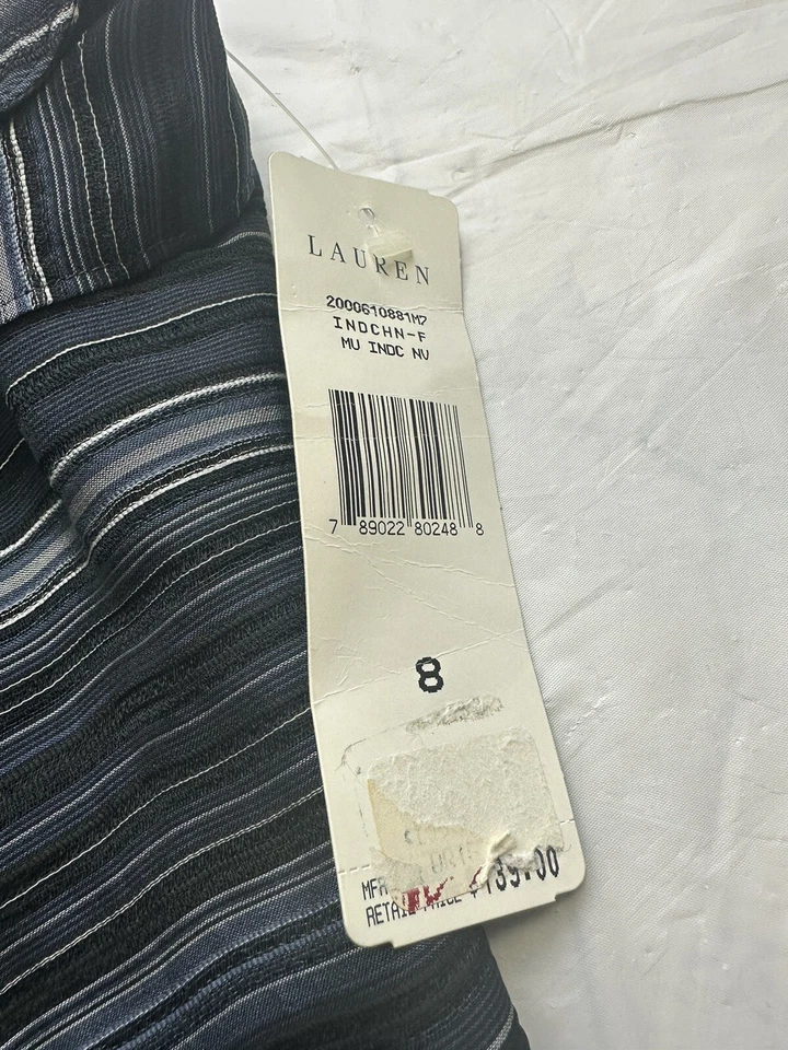 NUEVO CON ETIQUETAS Polo Ralph Lauren Azul Falda Envolvente de Seda Talla 8 Corbata Lateral Gasa Rayas Foto 3 de 4