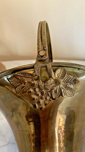 Solid Brass Grape Arbor Basket Bowl Bucket Planter With Handle 8" Tall 8.75" - Picture 5 of 8