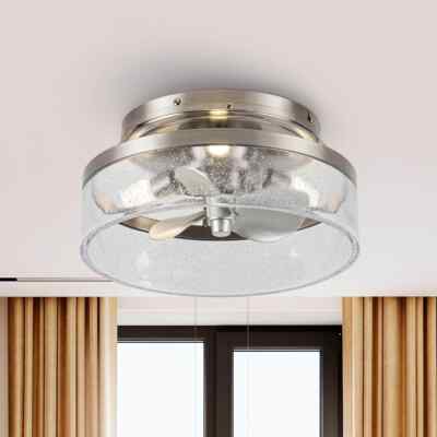 IHOMEadore 12.6 in. Indoor Stain Nickel Flush Mount Caged Ceiling Fan w/Remote