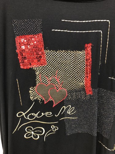 AY-SEL Germany Trade Mark Valentine Heart Love Me Rayon Black Top Womens Shirt - Picture 2 of 4