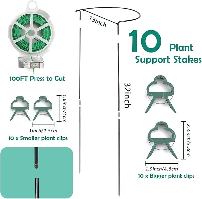 Estacas de soporte para plantas de 32 pulgadas, paquete de 10 estacas de metal.