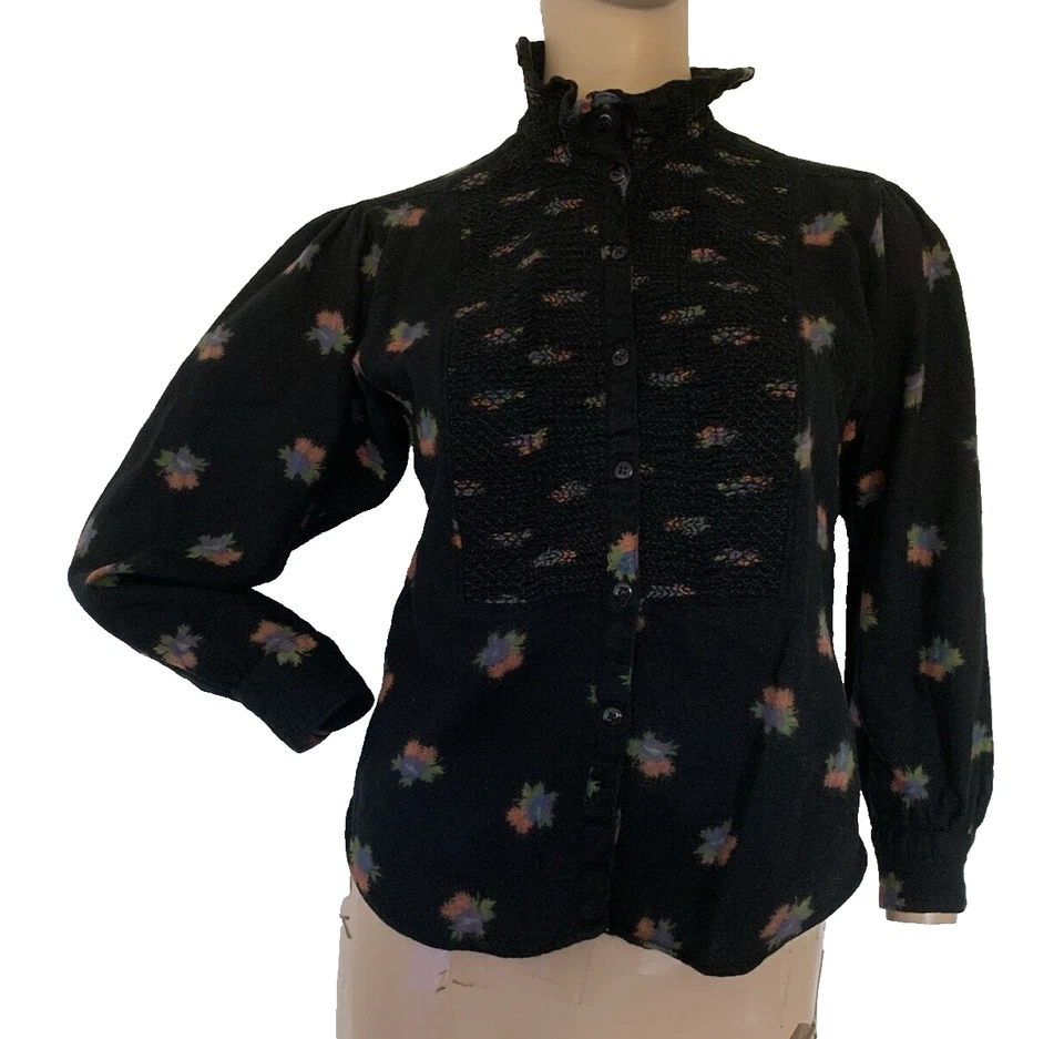 Vintage 1970's KENZO 100% Wool Black Floral Shirt Blouse M UK 10 US 6 FR 38 RARE - Image 3 of 4