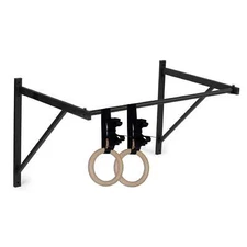 Titan HD Wall Mounted Pull Up Chin Up Bar with 8 in. Wood Olympic Gymnastic Ring
