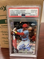 2020 Topps Chrome Refractor Randy Arozarena /499 Auto RC Rookie Gem Mint PSA 10