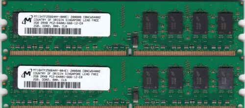 4GB 2x2GB PC2-6400 MICRON MT16HTF25664AY-800E1 DDR2-800 Desktop Ram Memory Kit - Picture 2 of 3