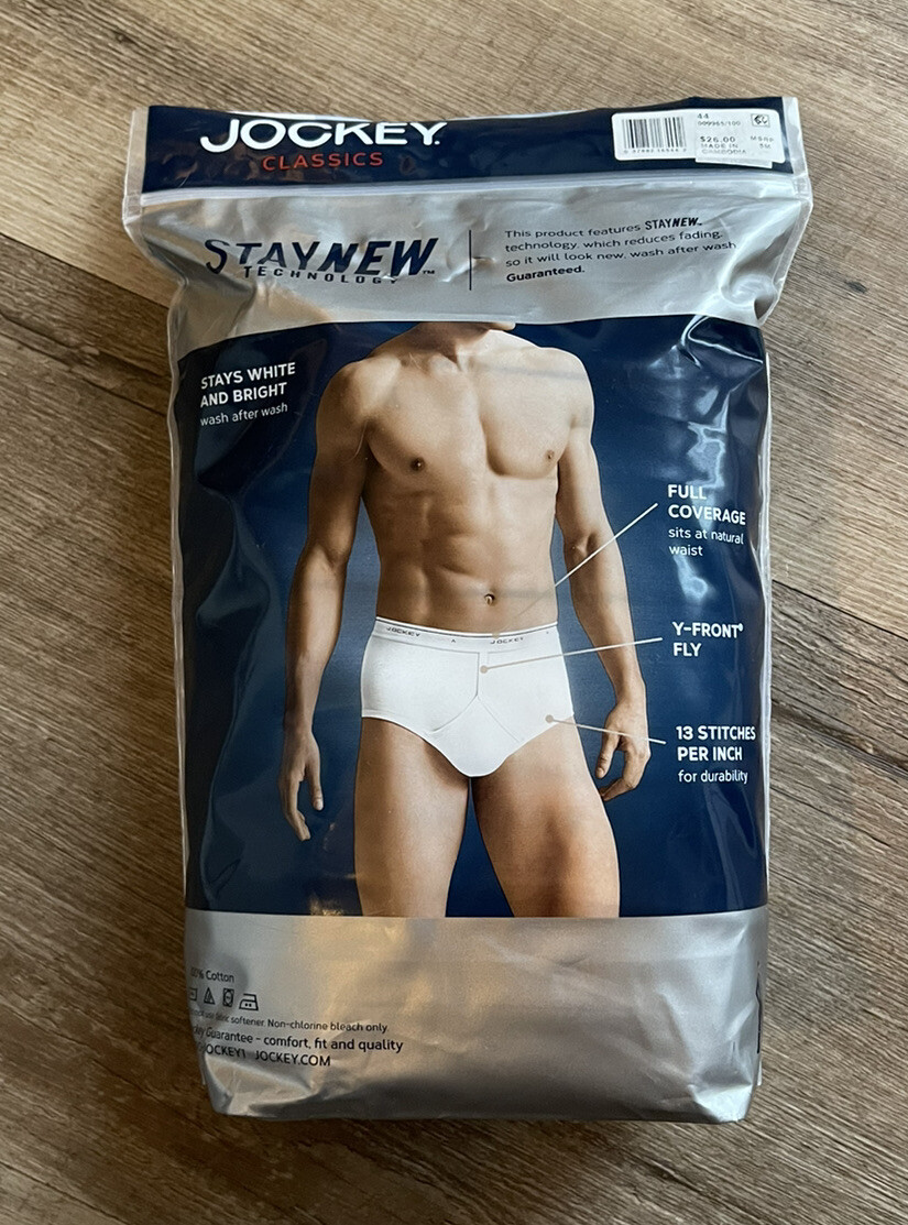 NOS JOCKEY Classics Briefs Y Front Fly Full Rise Cotton White NEW