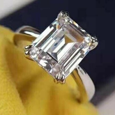 2.50 Ct Emerald Cut Simulated Solitaire Engagement Ring In 14k White Gold Plated