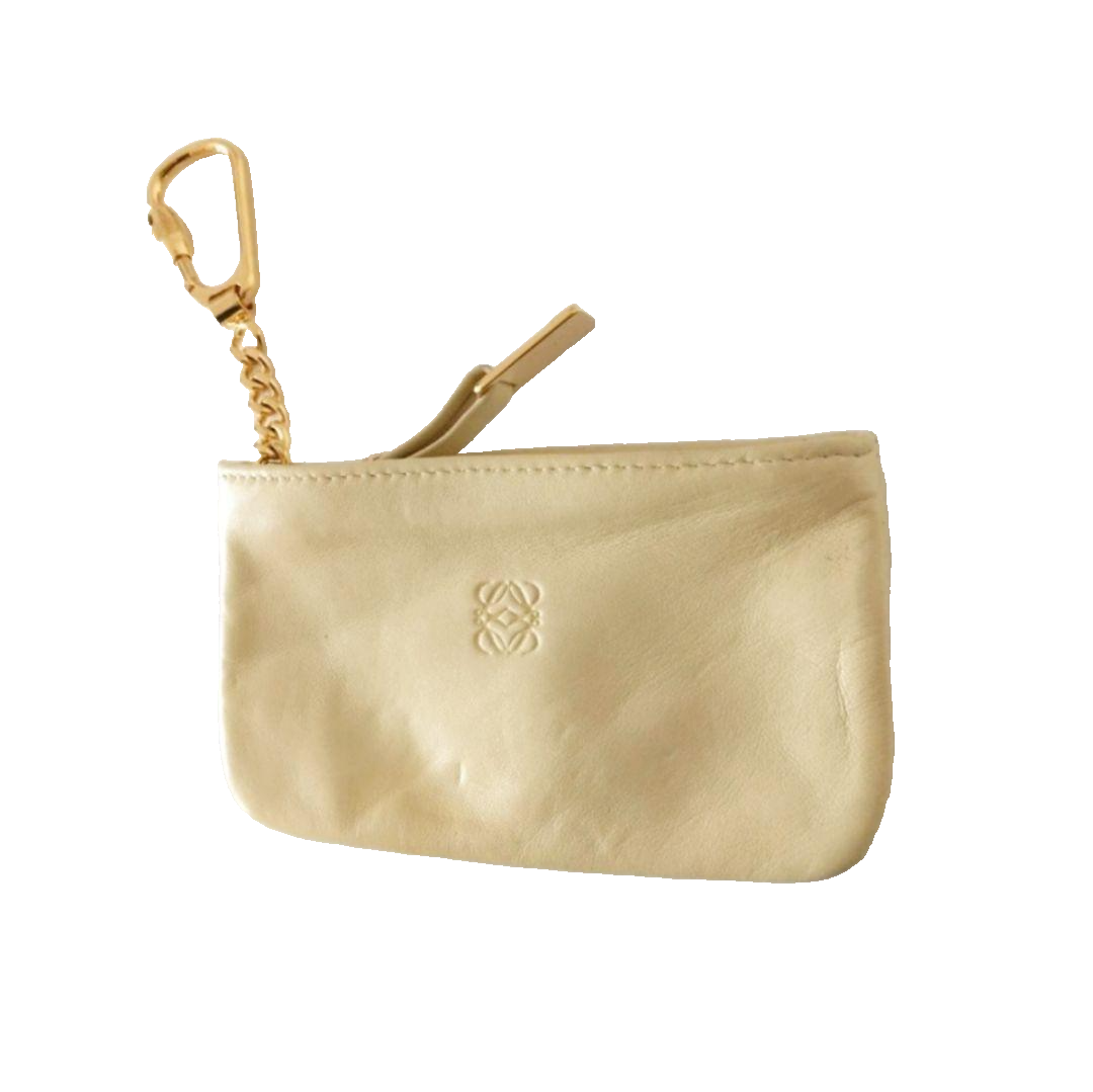 LOEWE Coin Case Mini Pouch Zipper Cream Leather W12 x H6.8cm w/Key