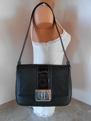 New MICHAEL KORS Lila Large Shoulder Flap Bag Pebble Leather $328 BLACK  