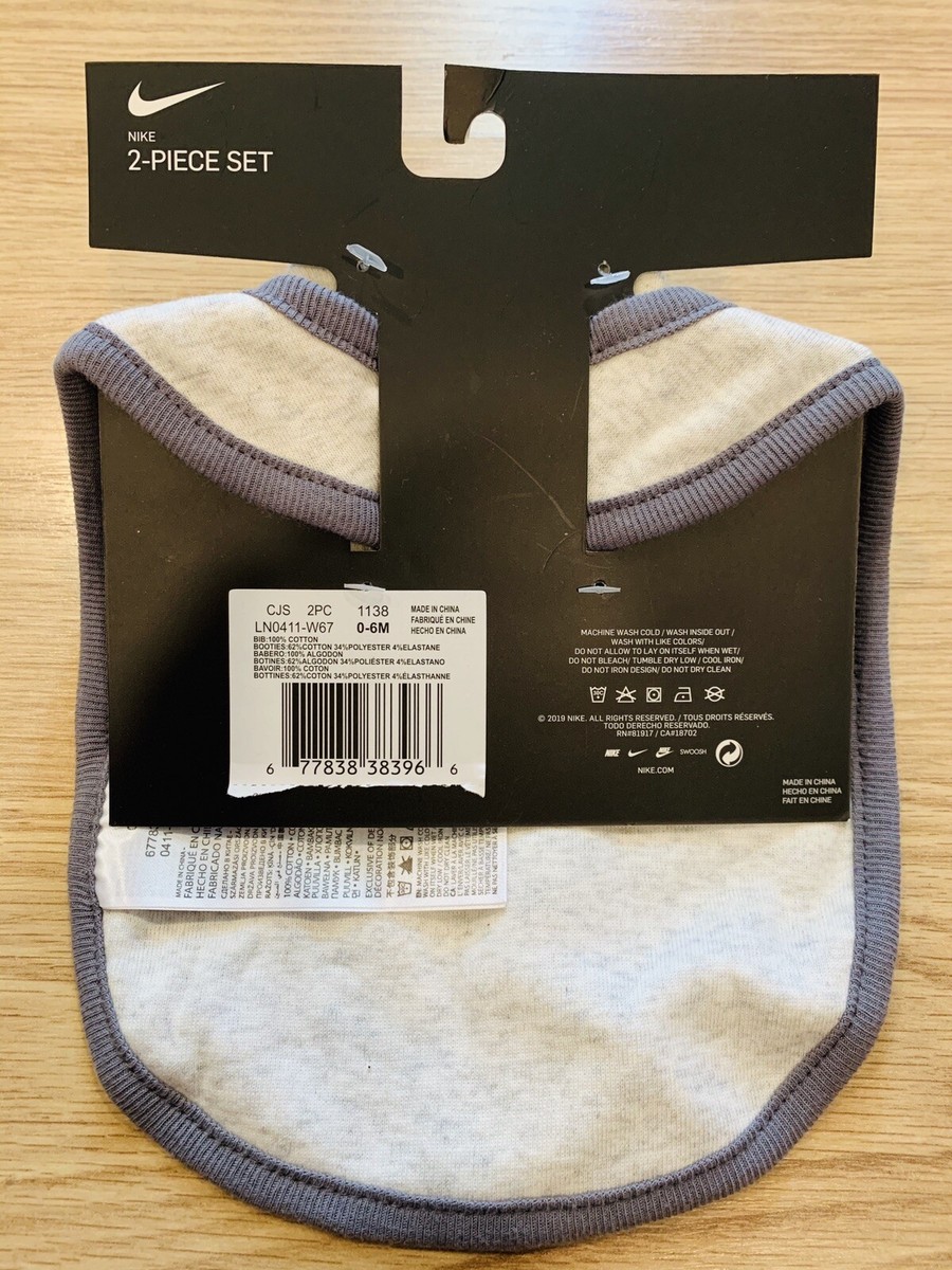 Nike Baby Booties and Bib Set, Size 0-6 Months, Ivory, Gray