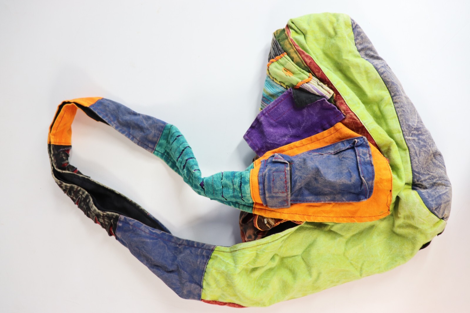 VTG 90s Hippy Boho Rainbow Patchwork Shoulder Bag… - image 4