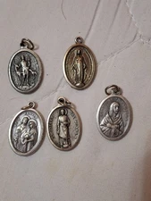 5 Vintage religious medals charms St Hubert patron of hunters etc.