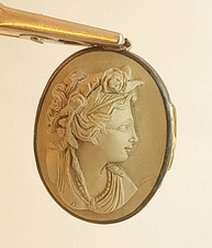 Vintage antique lava cameo pendant sterling silver 3D high relief