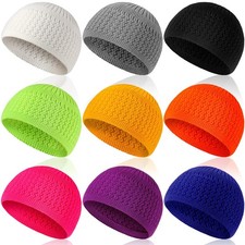 Funtery 9 Pcs Kufi Hats for Men Crochet Muslim Medium, Bright Colors