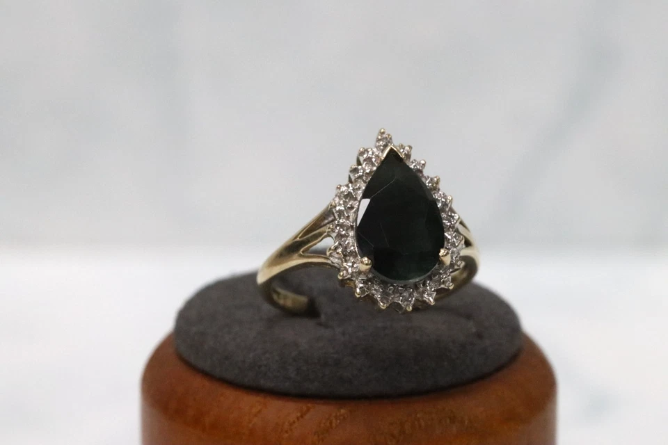 Anillo con racimo de diamantes y zafiros de oro amarillo de 9 quilates - talla P - sello del Reino Unido Foto 4 de 4