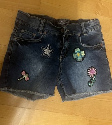 Jeans Shorts mit Pailletten Aplikationen Blue Effect verstellbarer Bund 164