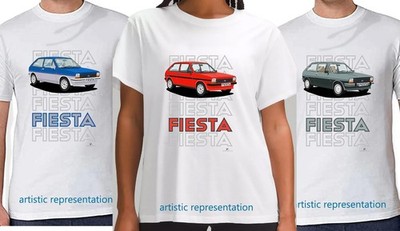 T-Shirts Ford Fiesta Mk1 Ghia, 1300S, Bravo, Sandpiper, Firefly, Festival Art