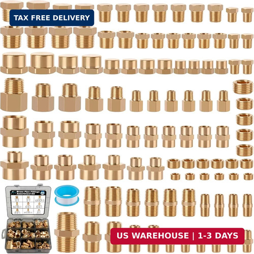 106PCS Brass Pipe Fittings Assortment Kit NPT Extension Adapter,Reducer Bushing,