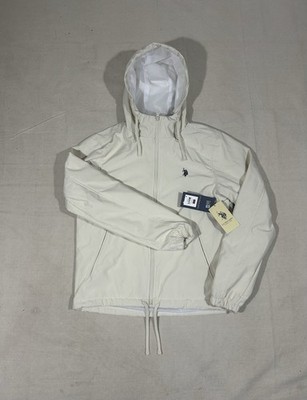 U.S. Polo Assn Hooded Windbreaker Jacket White Water Resistant NWT S