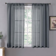 Tollpiz Short Sheer Curtains Linen 54"W x 45"L Pack of 2 , Dark Grey