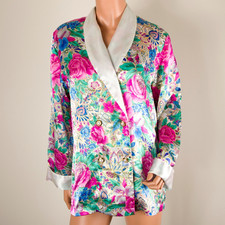 Vintage VICTORIA'S SECRET Floral Satin Lounge Sleep Shirt Gold Label Small