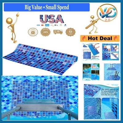 Pool Step Mat 36x36 Anti-Slip Blue Square Pattern Pool Ladder Protector