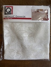 Living Quarters Tablecloth Metallic Damask Silver Oval 60" X 84" Seats 6-8, NWT