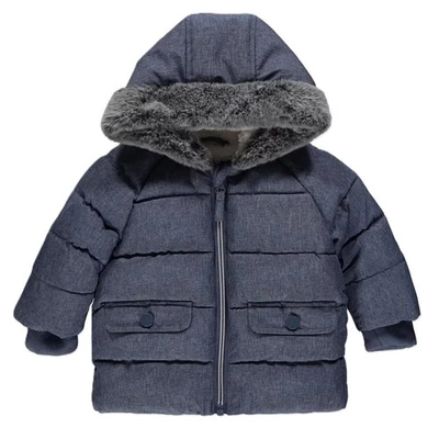 Boys Blue Winter Coat Jacket Hooded & Fleece Lined 12-18-24M & 2-3Y Ex George
