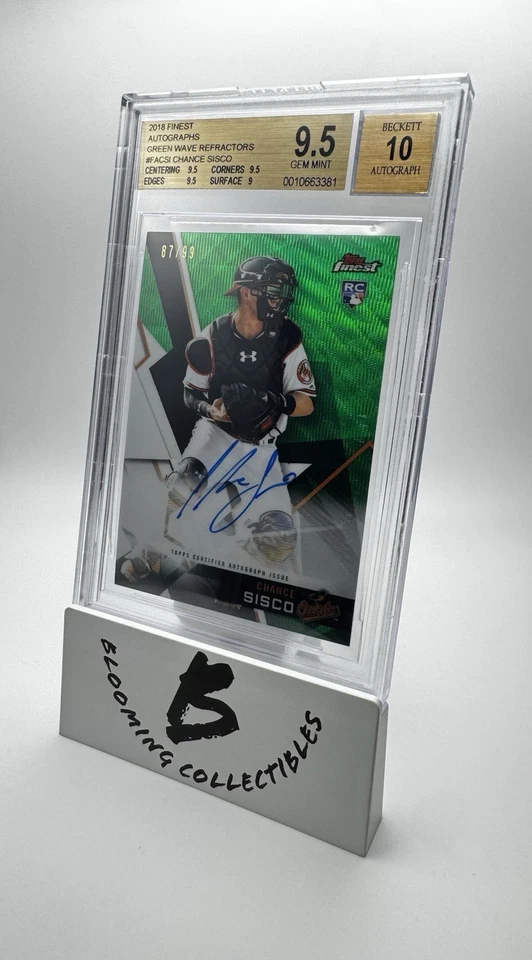 Chance Sisco 2018 Topps Finest Green Wave Ref Auto RC /99 FA-CSI BGS 9.5 Orioles - Image 2 of 3