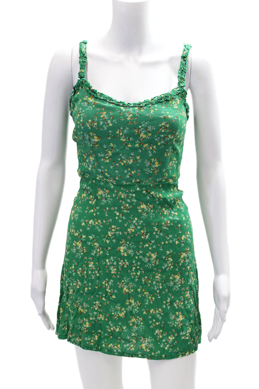 Faithfull The Brand Womens Floral Tie Open Back Sleeveless Mini Dress Green Sz 2Free Shipping in US $100+ Orders | $6.95 Orders Below