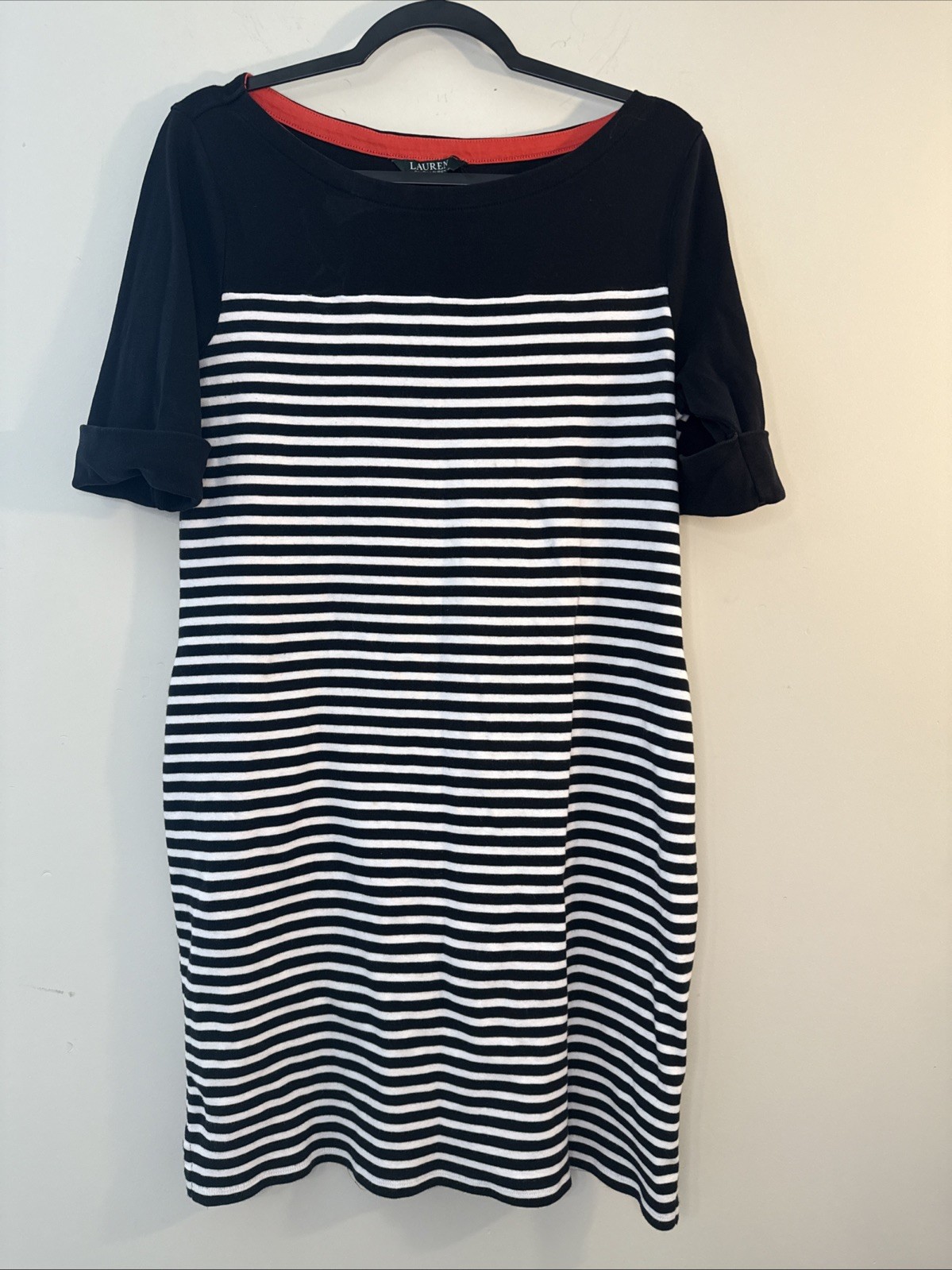 Lauren Ralph Lauren Dress Striped Pencil Dress Boat Neckline Preppy Size XLarge