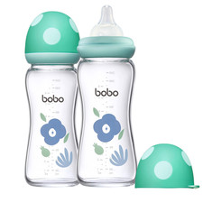 Natural Glass Baby Bottle with Level 2 Medium Flow Nipple, Newborn Anti-Colic Ba
