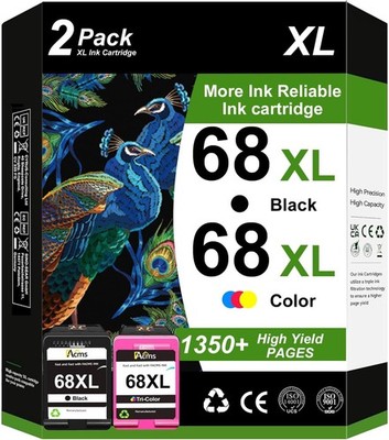 68XL Ink Cartridges Black Color 2 Pack Compatible for HP Envy 6155e