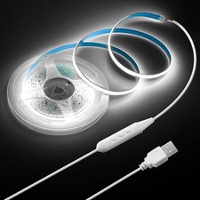 Samsion 5V USB COB LED Light Strip Dimmable High Density White 5M, Cold
