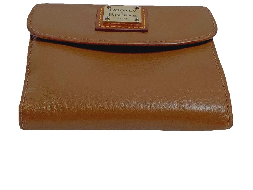 Dooney & Bourke Bi-Fold Small Snap Card Wallet Cognac Brown Pebble Grain Leather - Image 3 of 4