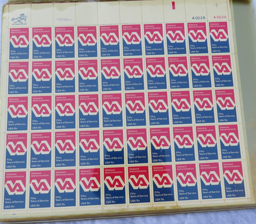 Veteran's Administration 50 Years Of Service - Sheet of 50 Stamps, Scott #1825