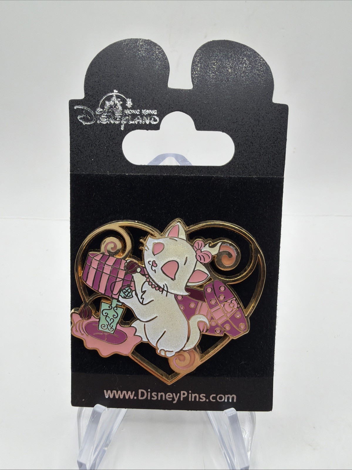 RARE Hong Kong Disney Pin Marie and Perfume Heart Gold Aristocats