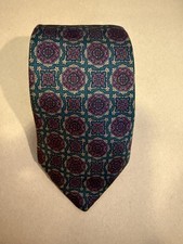 Kuppenheimer Silk Tie Geometric Medallion Maroon Brown Green Blue 60.5x3.25