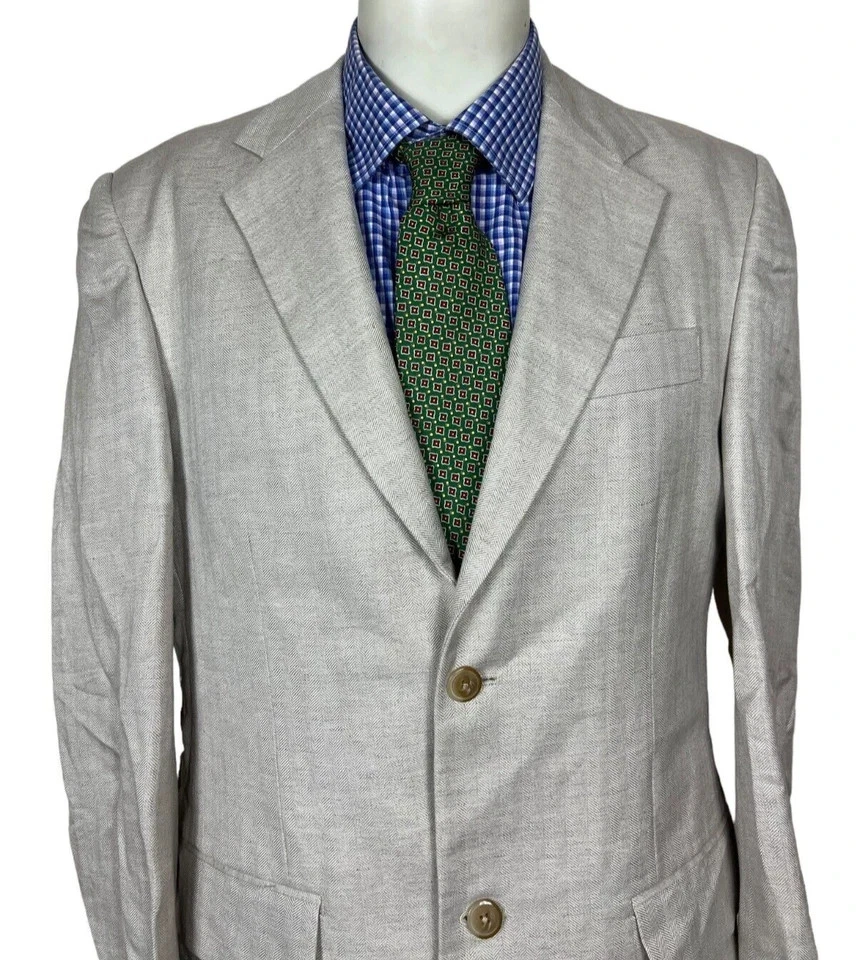 Chaqueta Abrigo Deportivo Cubavera Marfil Espiga Mezcla Lino 2 Botones Hombre’s 42R. Foto 4 de 4