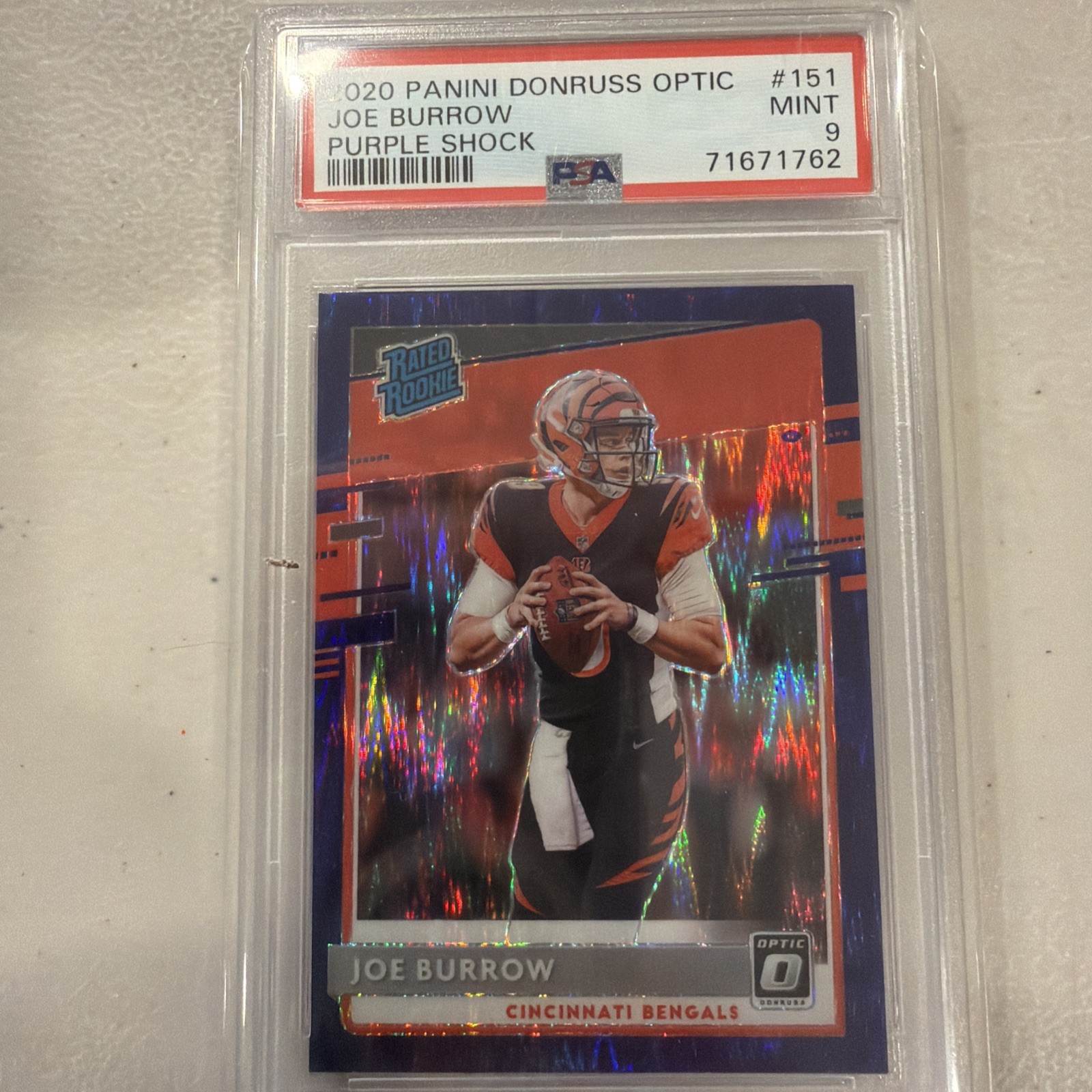 Joe Burrow 2020 Panini Donruss Optic Purple Shock Rookie RC PSA 9 Mint Bengles
