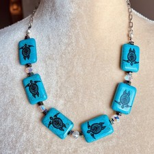 Turquoise Howlite Turtle Necklace Faceted Beads Summer Vacation 18 Handmade