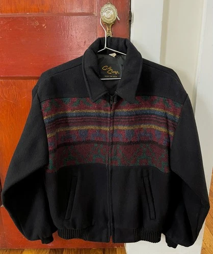 Vintage Cal Craft Southwest/Aztec Black Wool Lined Bomber Jacket Mens S/M - product listing photo