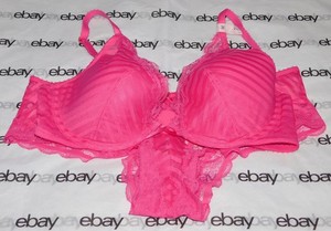 NEW Victoria's Secret Tease Plunge Bra 36D & Cheeky Panty Set Large Hot Pink VS