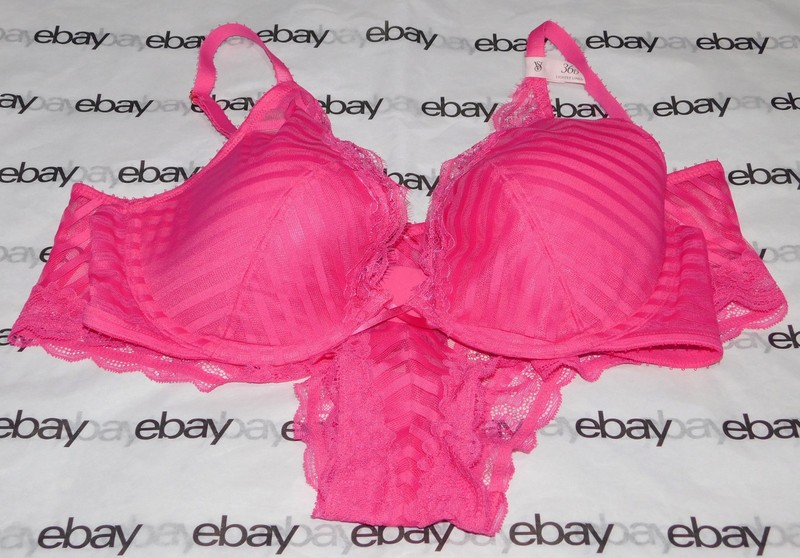 NEW Victoria's Secret Tease Plunge Bra 36D & Cheeky Panty Set Large Hot Pink VS