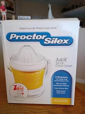 Proctor Silex Electric Citrus Juicer Machine, 34 Oz., Two Reamers New