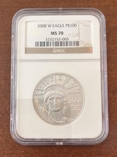 2008-W $100 1 oz Rare Low Mintage Burnished Platinum Eagle NGC MS70 Brown Label 4675.00 per troy oz