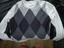 Apt 9 Sweater Men Sz L Black/Gray Argyle Merino Wool Bld Preppy Academic Luxury