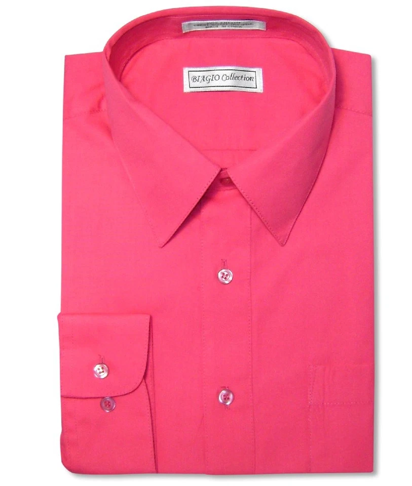 Camisa de Vestir Biagio Para Hombres 100% ALGODÓN Sólida Rosa Caliente Color Fucsia talla 18.5 36/37 Foto 2 de 4